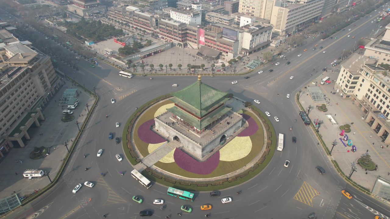  西安钟楼著名旅游景点地标建筑