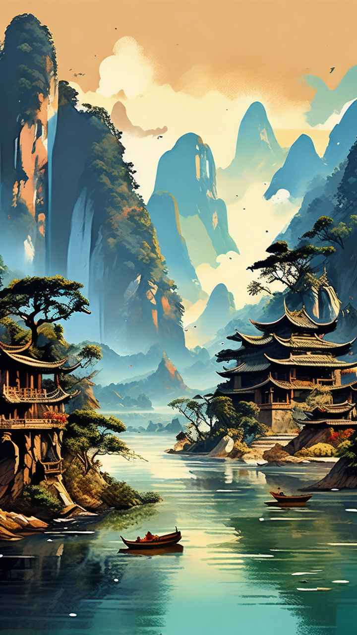 插画风格 桂林山水 7