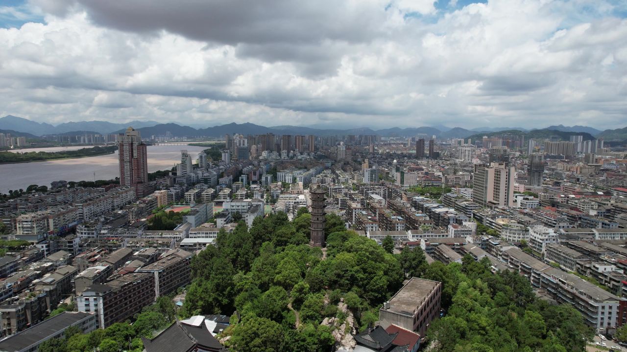 浙江温州双塔地标建筑航拍