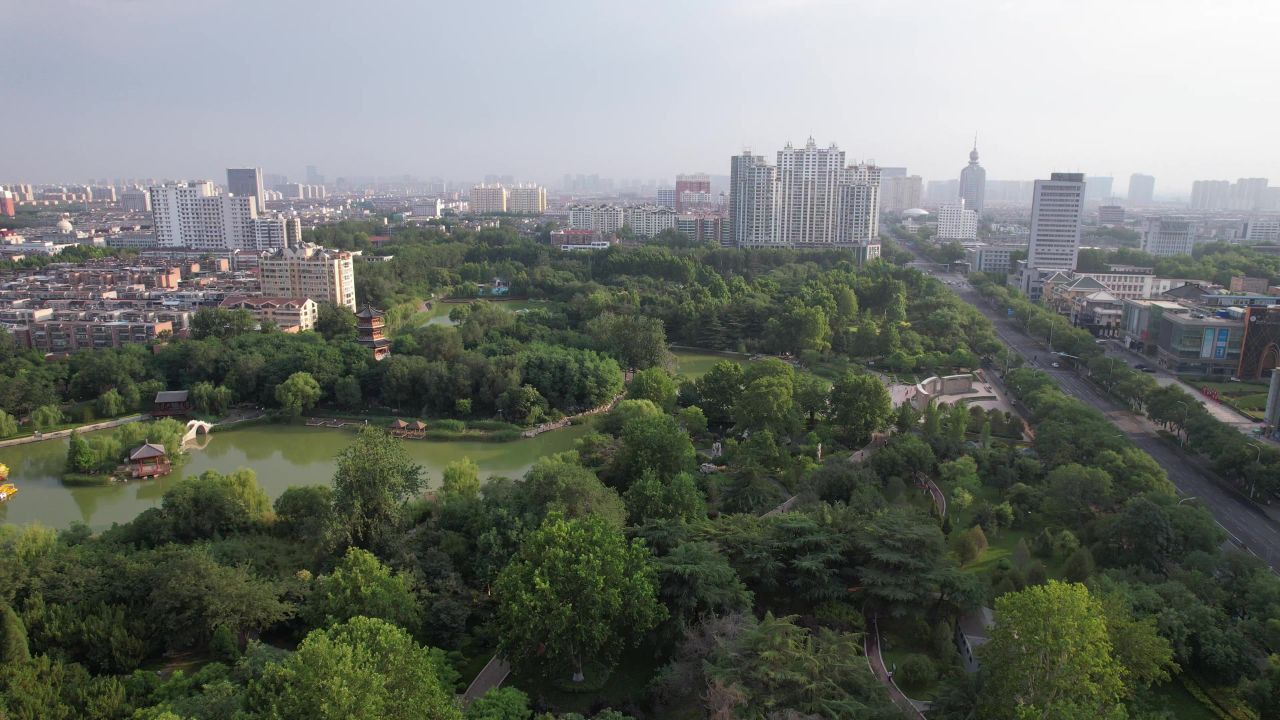 山东淄博人民公园航拍 