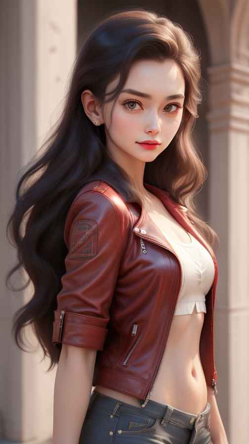 红色皮衣美女