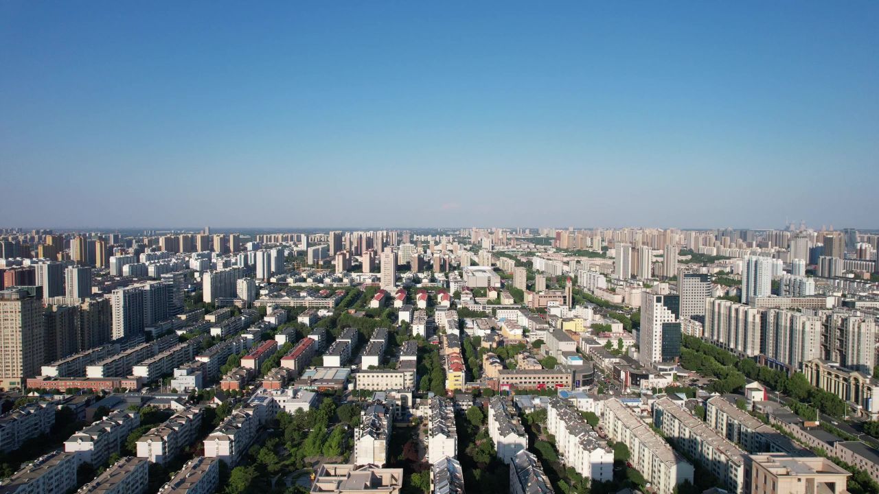山东潍坊城市风光交通城市大景高楼建筑航拍 
