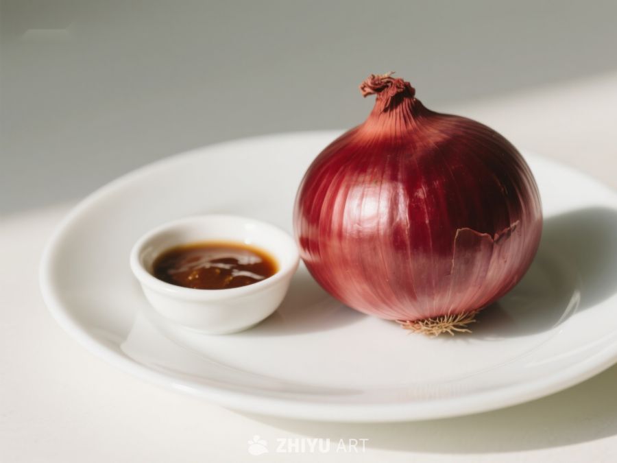 红洋葱与酱料的静物组合 178