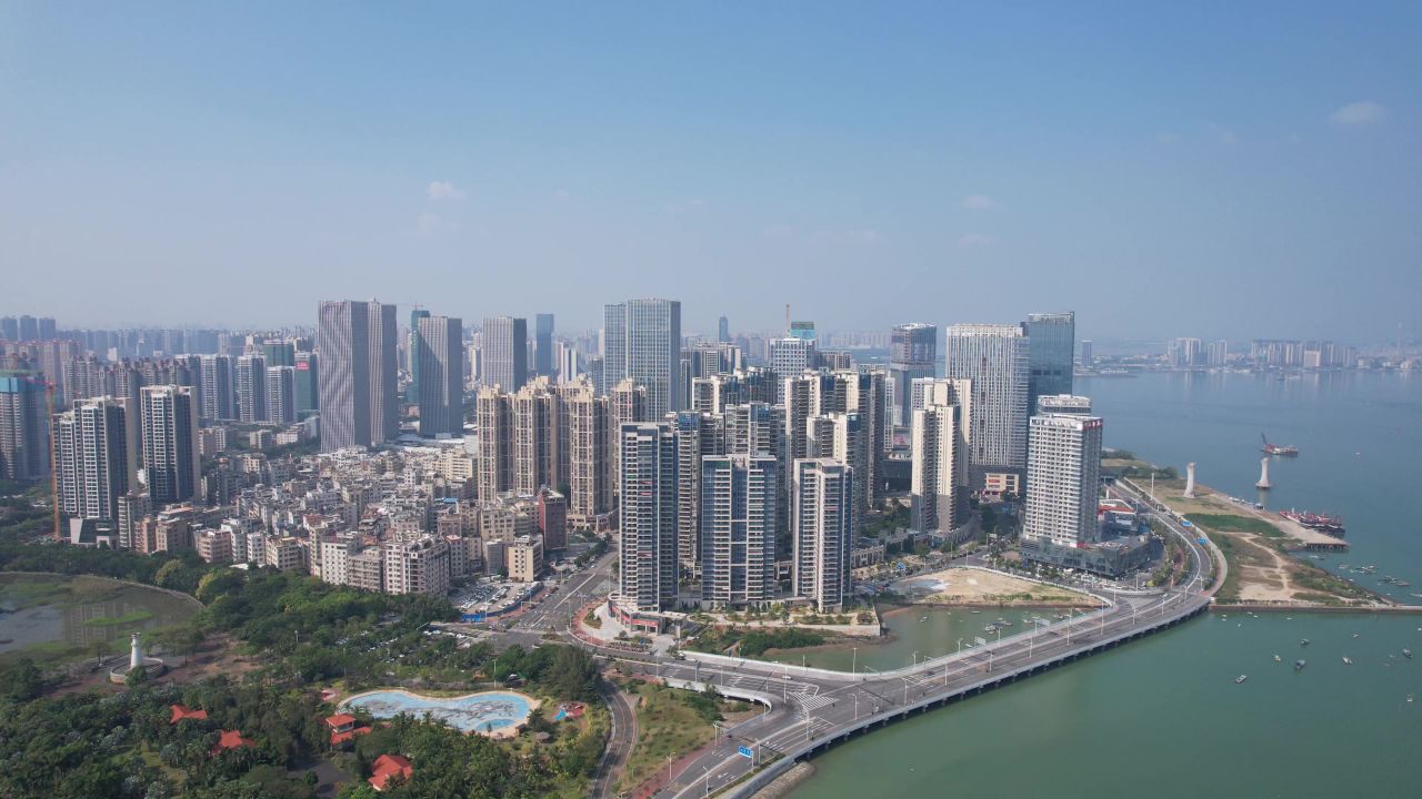 广东湛江城市风光航拍 
