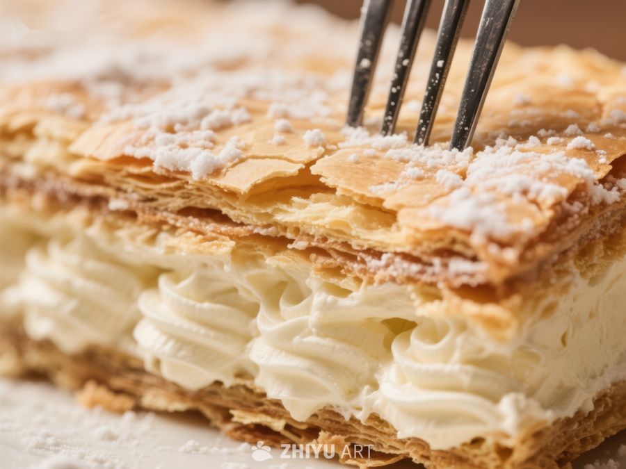 叉子插入奶油千层酥 61