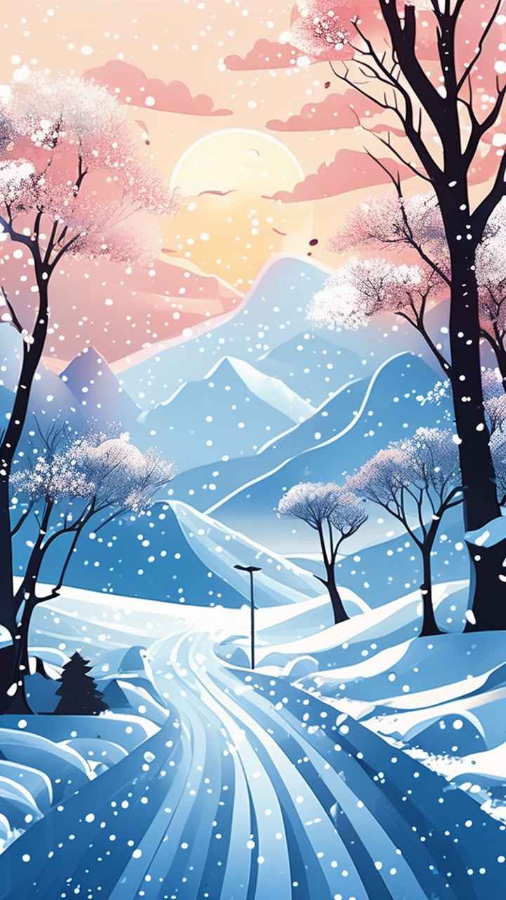 雪景唯美插画小屋 66
