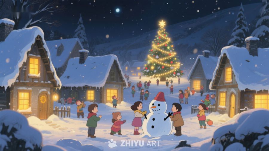冬夜雪村，共筑雪人 102