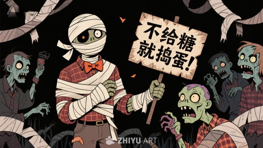 万圣节僵尸与木乃伊讨糖