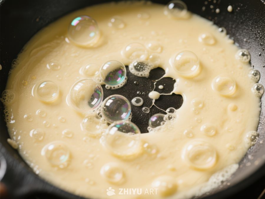 煎锅中的气泡煎饼 399