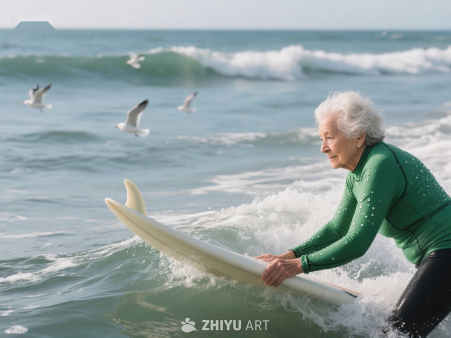 老年女性海边冲浪 232