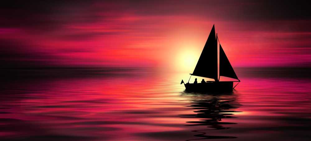 日落海帆船船水波太阳晚上气氛大气