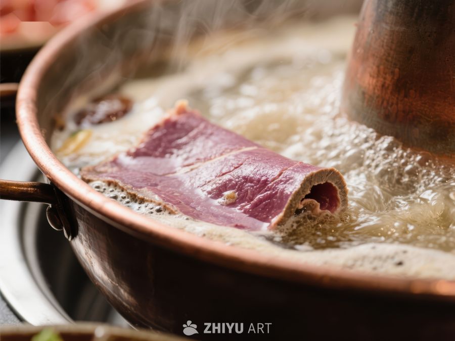 火锅中煮沸的肉片 216