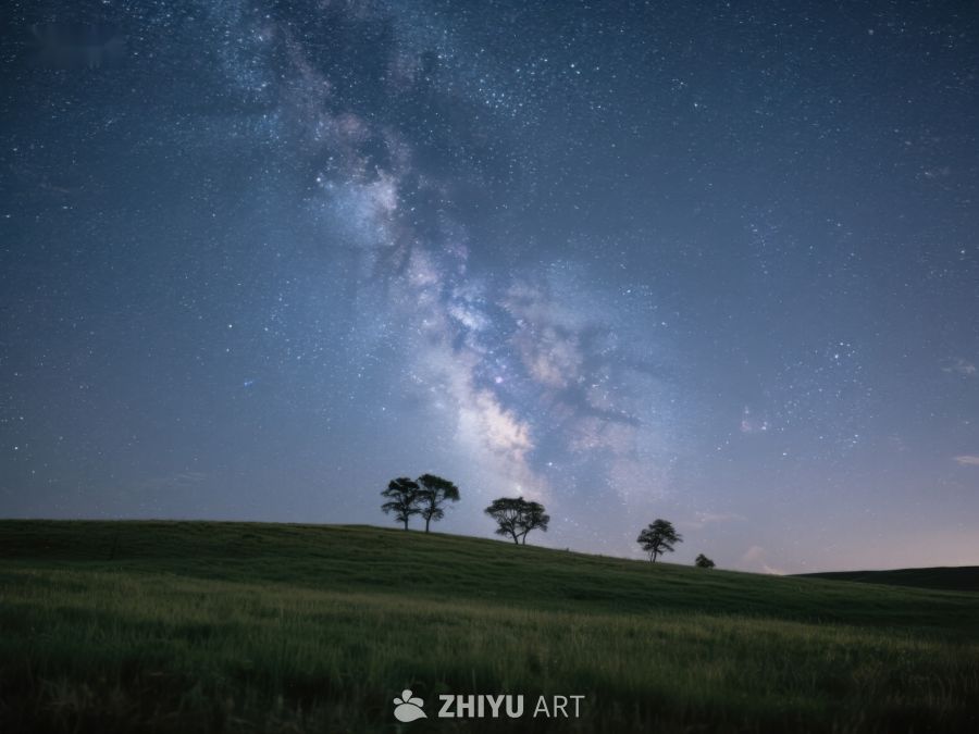 夜空银河下的孤树剪影 418