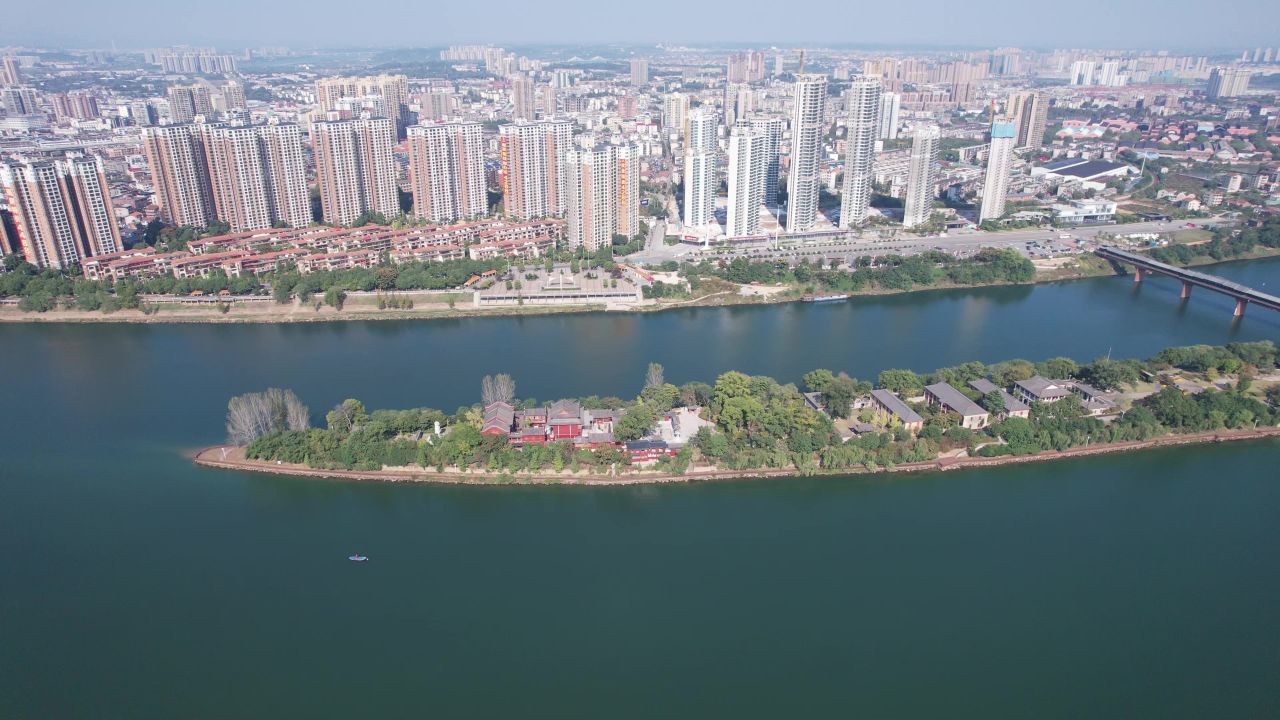 湖南衡阳东洲岛湘江航拍  
