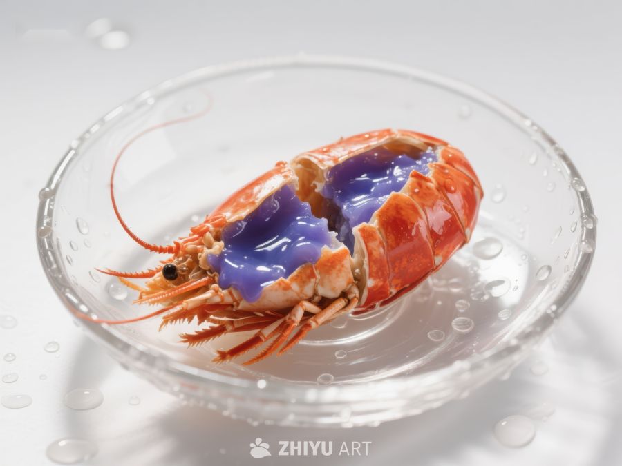 玻璃碗中的紫色酱料龙虾