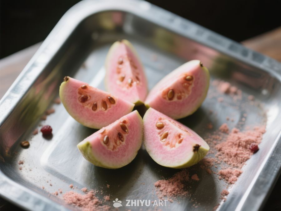 切片番石榴置于金属托盘 449
