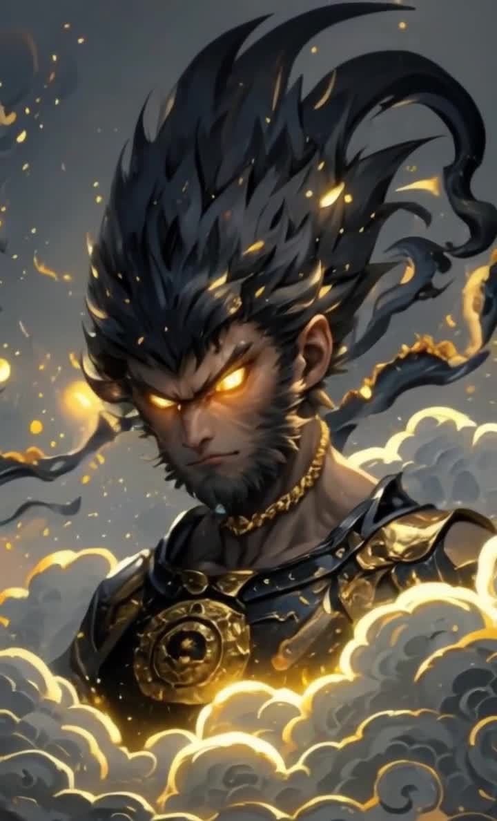 金色盔甲战士云雾环绕光芒耀眼