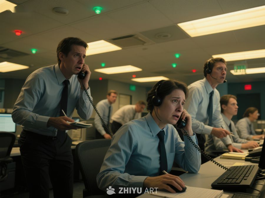办公室内紧张的电话沟通场景 31