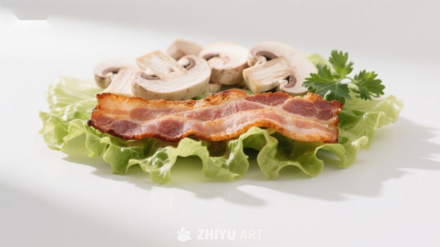 培根蘑菇生菜摆盘