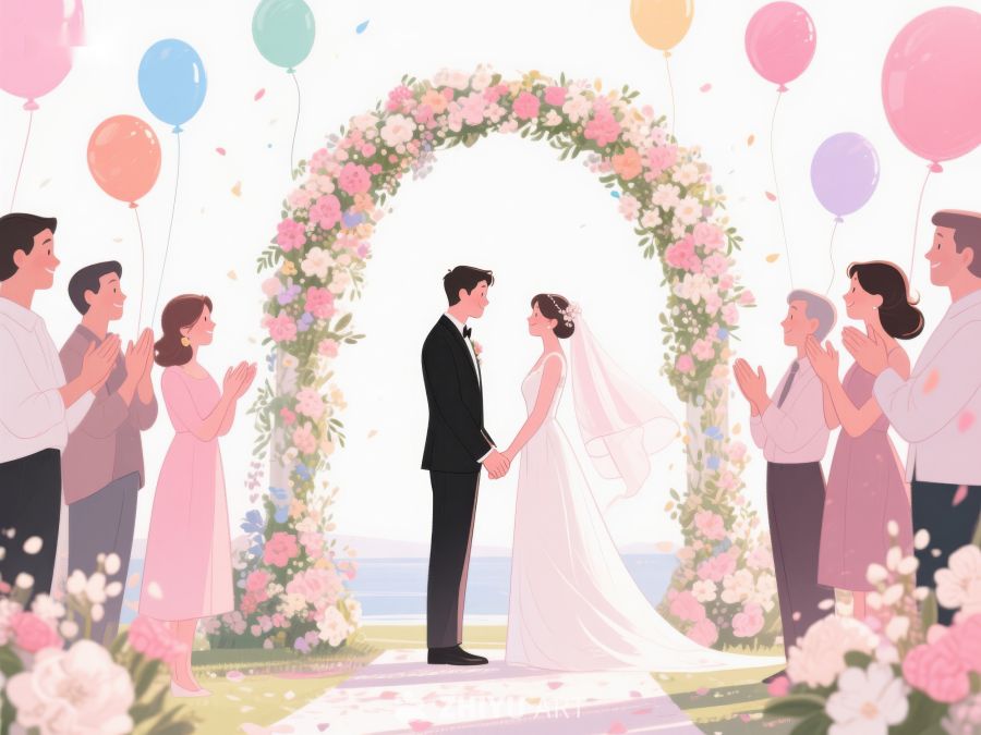 婚礼现场：新人在花拱下交换誓言 389