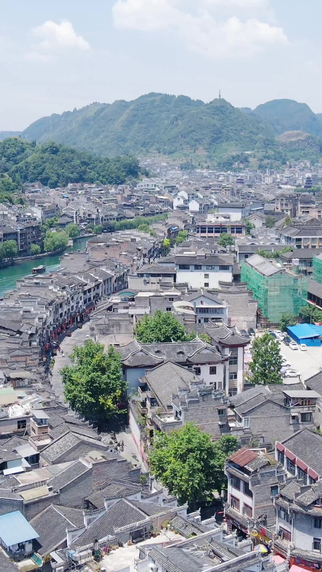 湖南湘西凤凰古城竖屏航拍