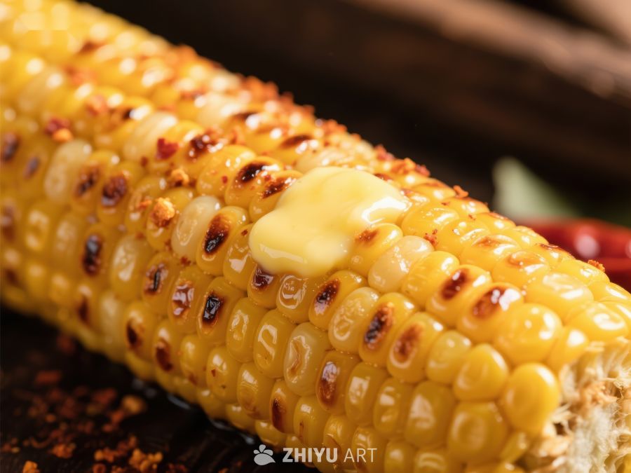 烤玉米棒上的融化的黄油