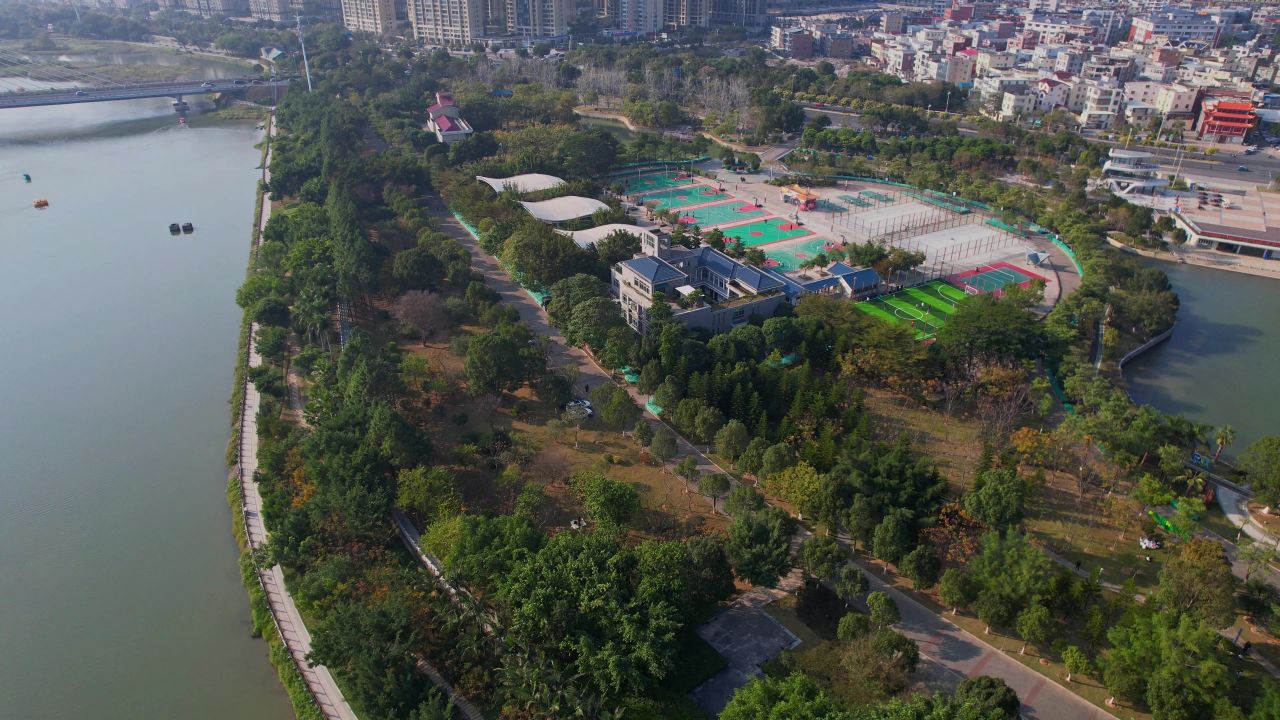 航拍福清龙江公园景观