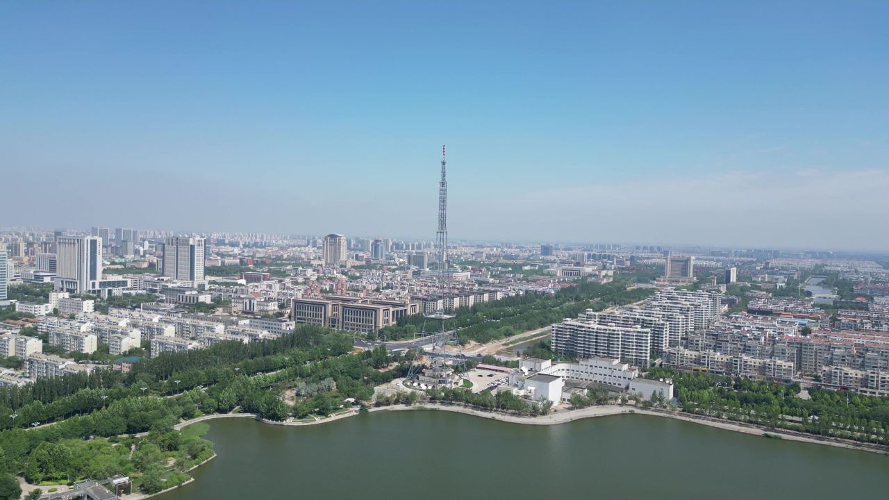 航拍山东东营城市建设东营风光