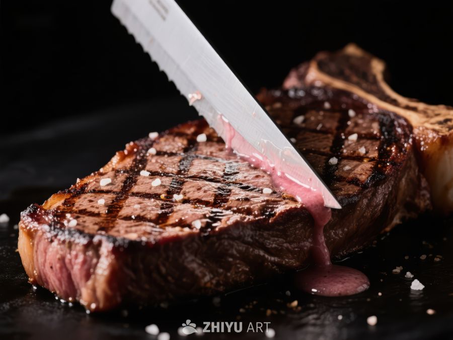 刀切多汁烤肉，粉红汁液四溢 169