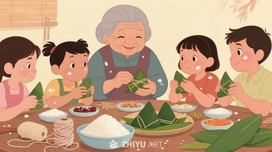 祖孙共聚包粽子 555