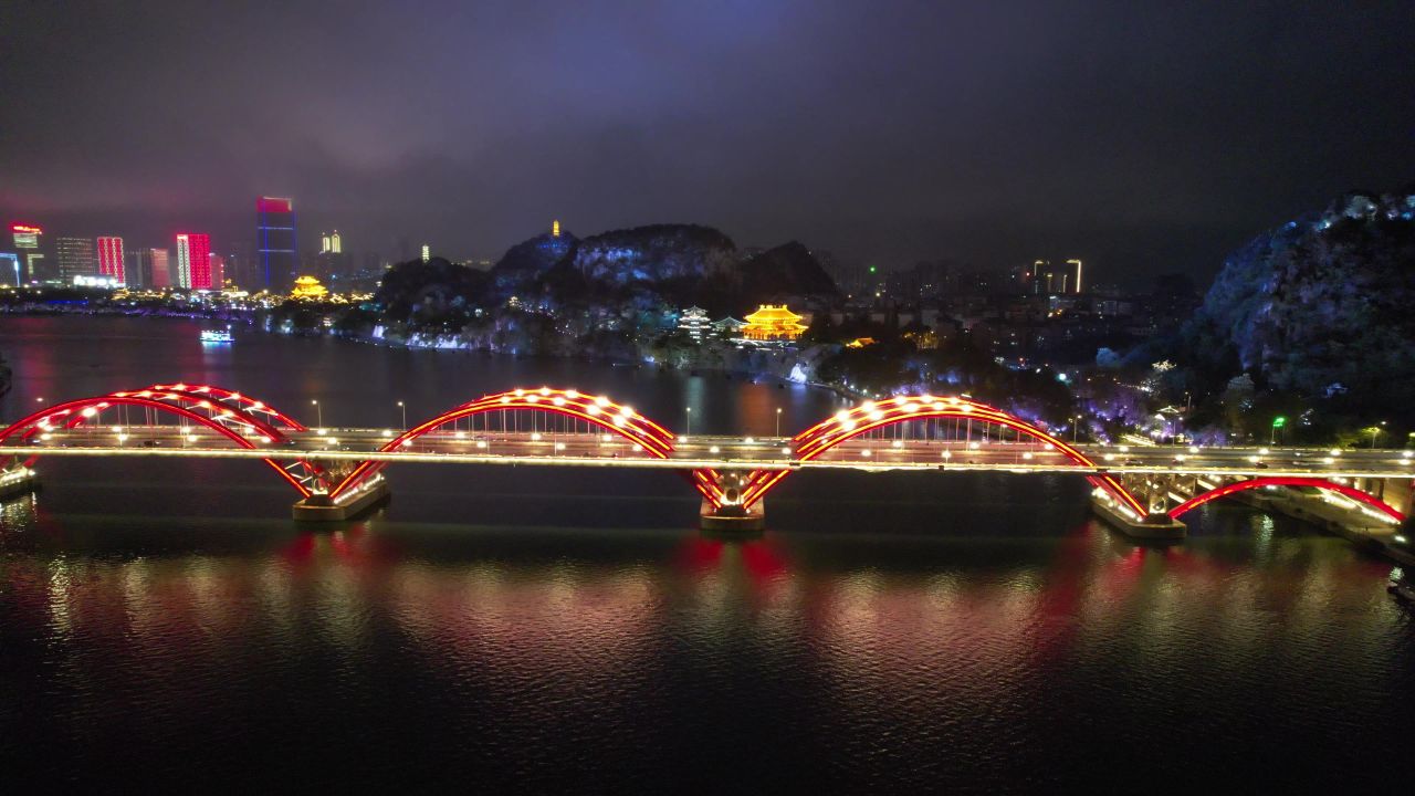 广西柳州柳江夜景文惠桥夜景灯光