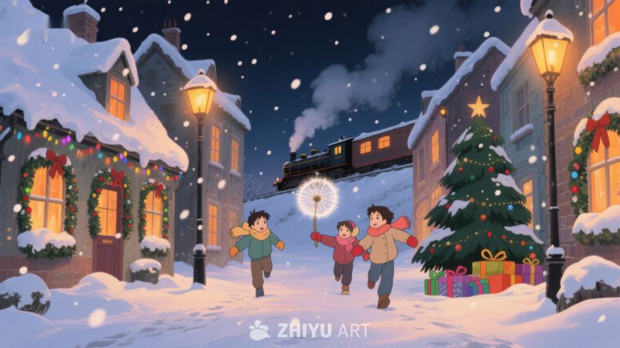 冬夜雪景中的温馨节日时光 94
