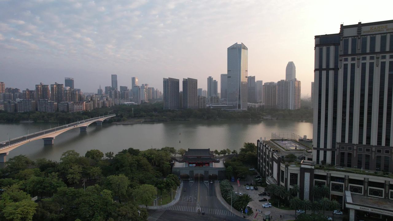 广东惠州城市清晨航拍