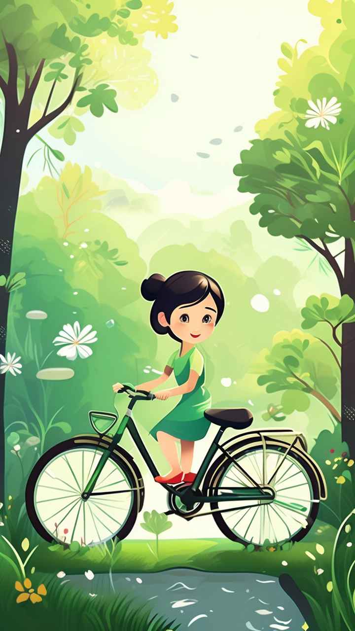 一个骑自行车的女孩在异想天开的自然风格 37