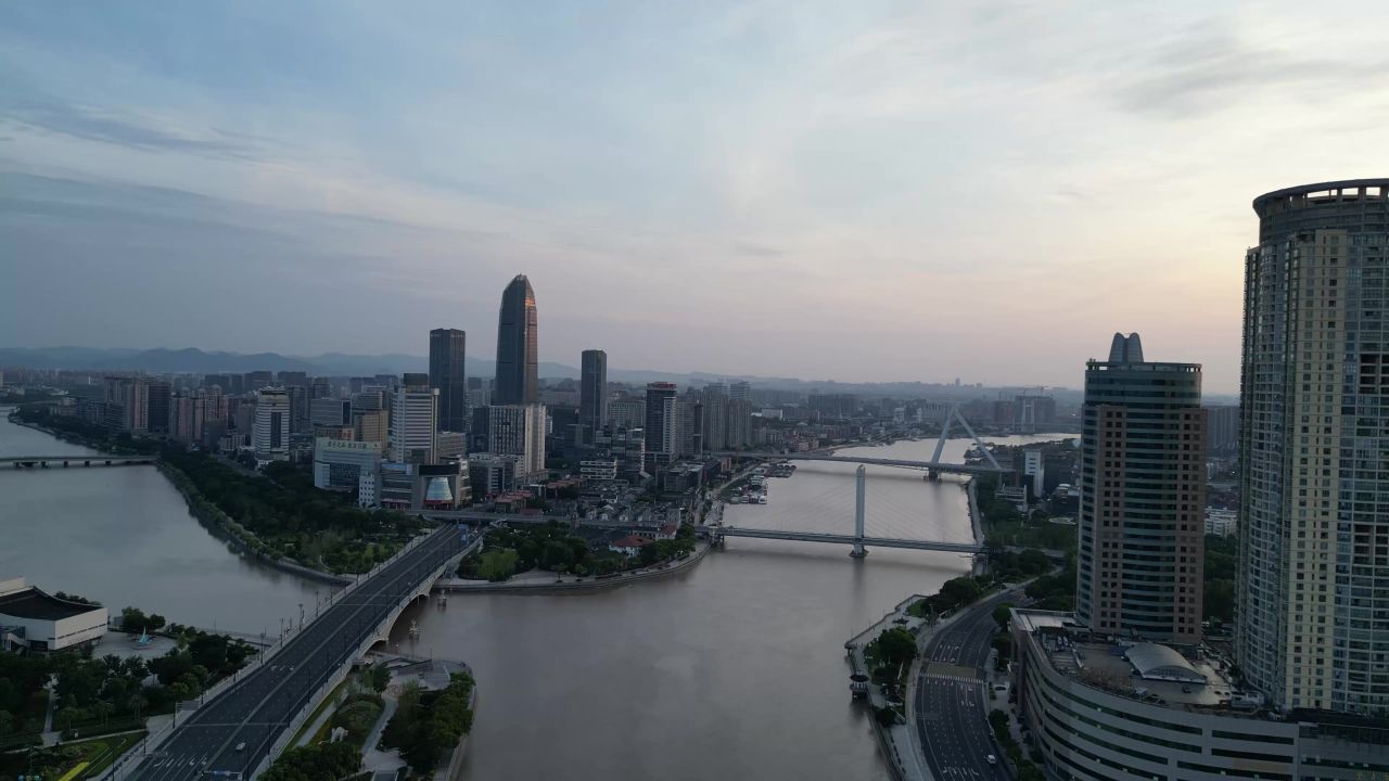 航拍浙江宁波城市风光宁波建设