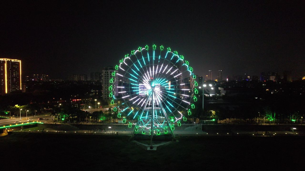 广东茂名城市夜景灯光航拍