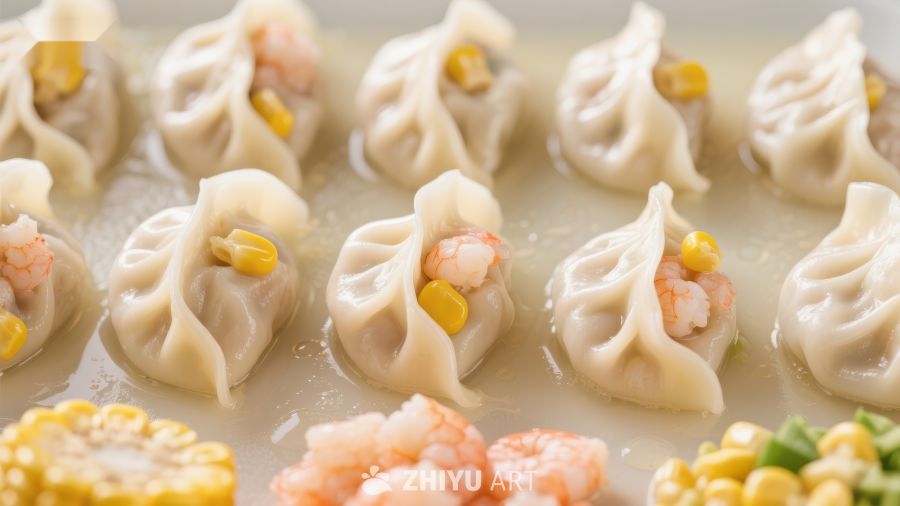 鲜虾玉米馅饺子特写