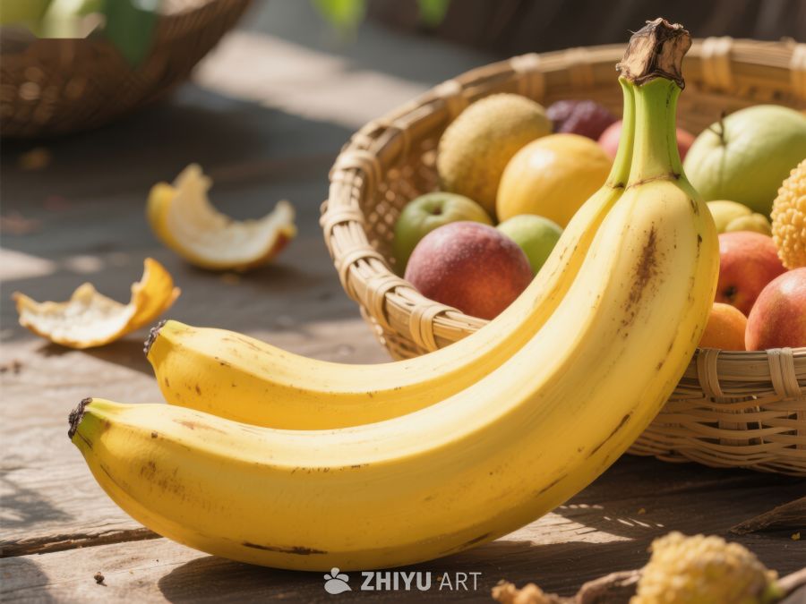 新鲜香蕉与水果篮静物图 653