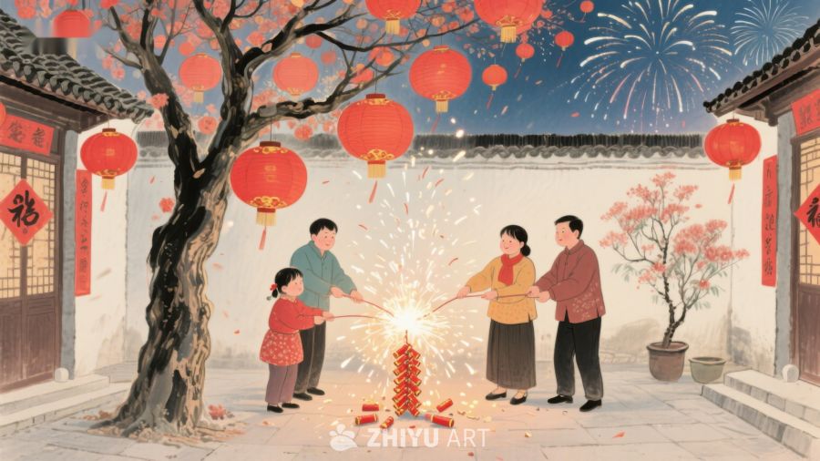 春节家庭燃放鞭炮庆祝 13