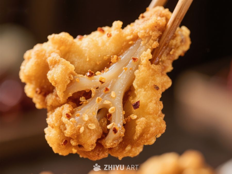 金黄酥脆的炸鱿鱼特写