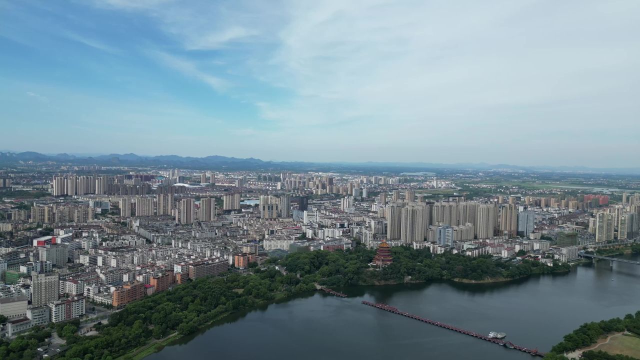 航拍鹰潭大景鹰潭城市天际线