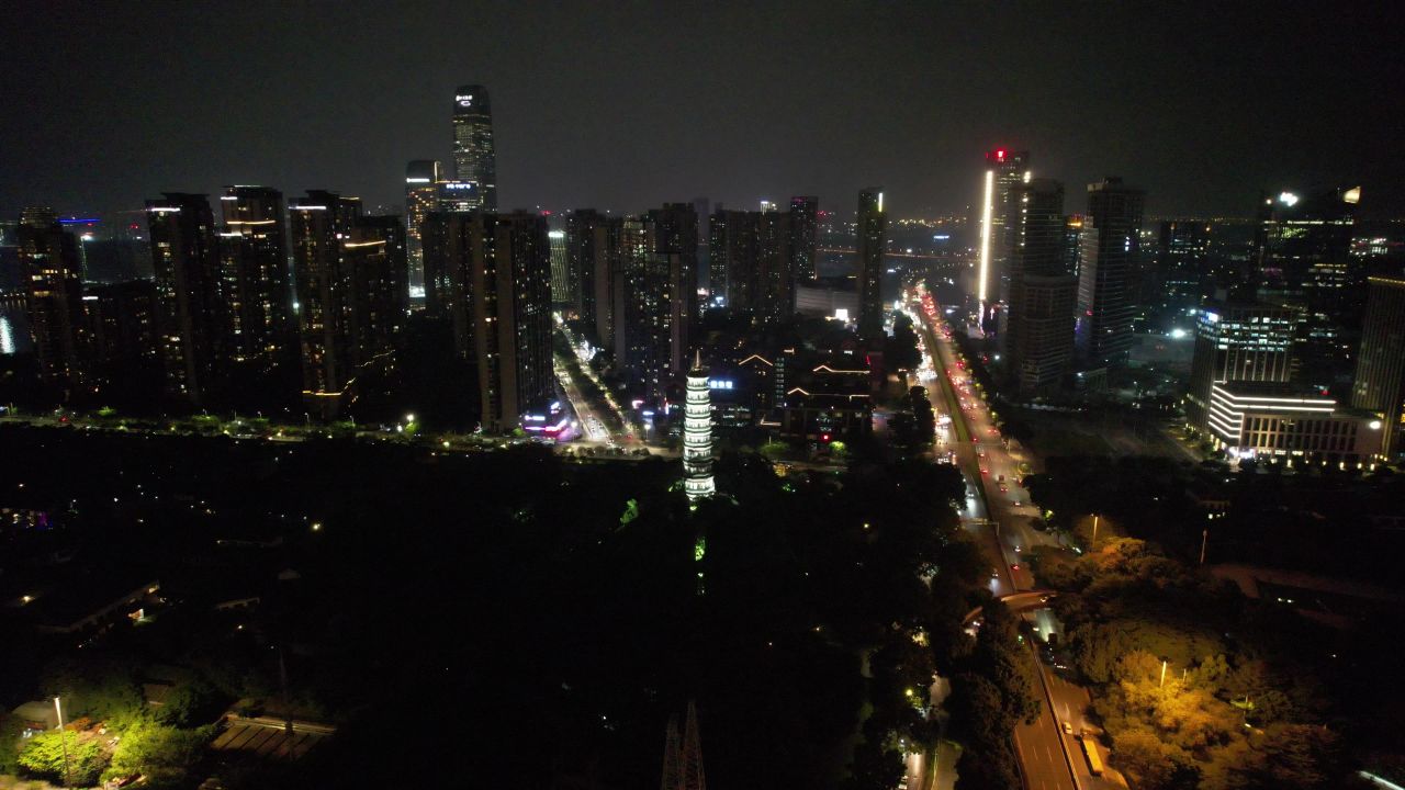 广州城市夜景灯光航拍 