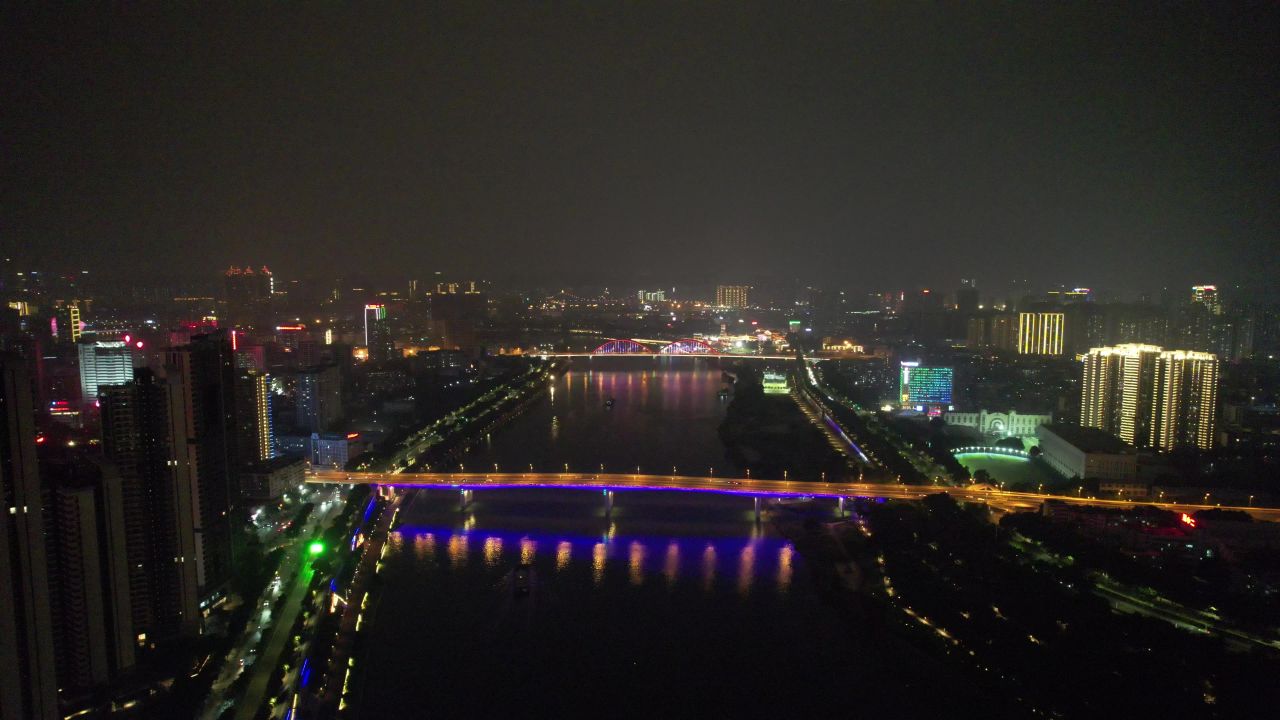广西南宁邕江夜景灯光航拍