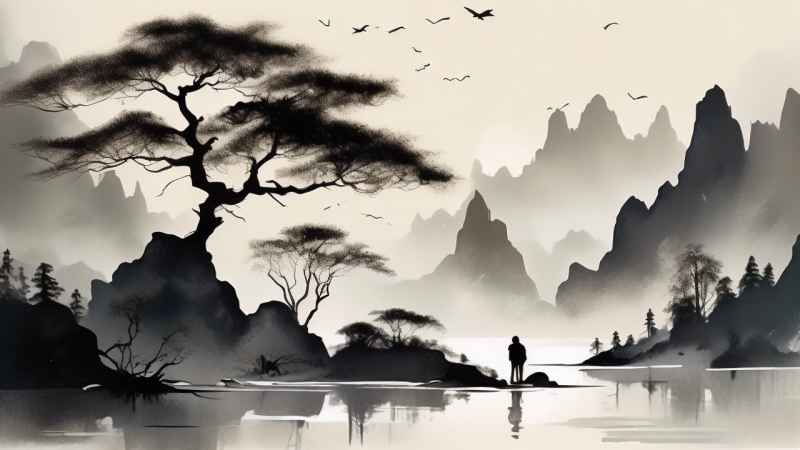 古风山水画唯美背景图 16