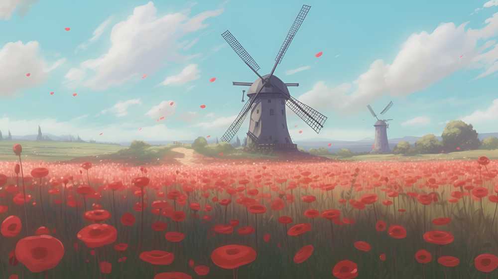 风车插画夏季美景