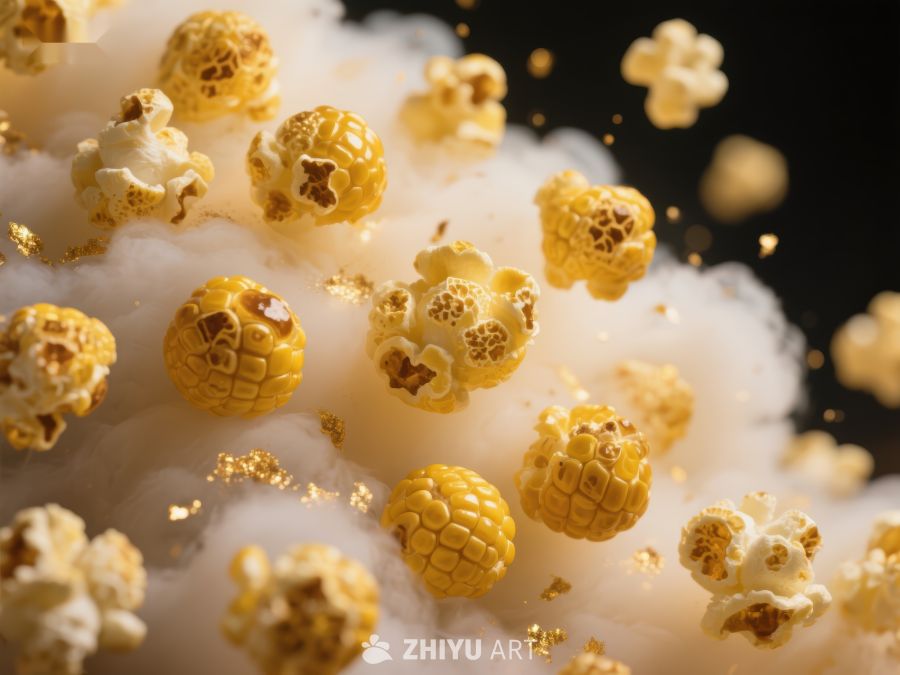 爆米花瞬间绽放的特写