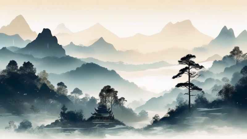 国风水彩画山水风景插画 50