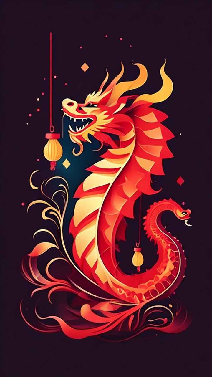 过年春节游龙灯简约插画 28