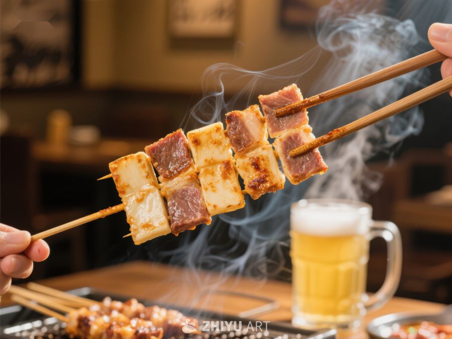 烤串与啤酒，热气腾腾的美食享受