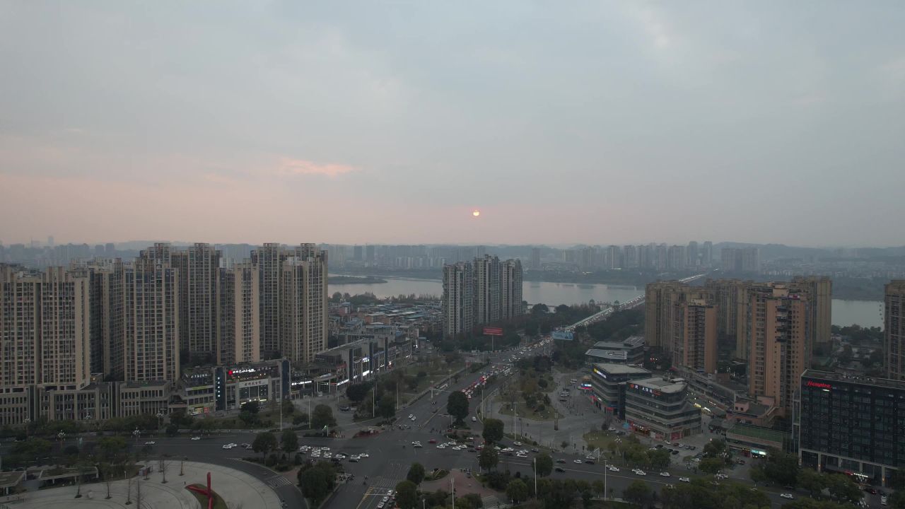 四川遂宁日落晚霞夕阳航拍